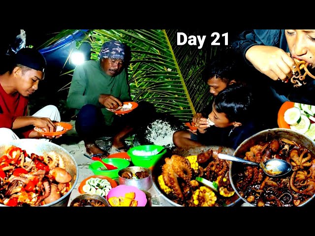 Hunting u0026 Cooking Octopus eating delicious _ Fishing Camp || Octopus u0026 Moray Eel #day21 class=