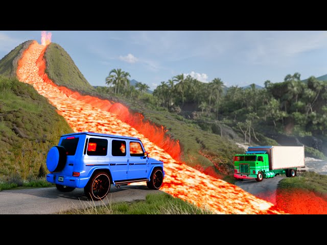 Cars vs. Lava River: Epic Volcano Survival Challenge ▶️ BeamNG Drive class=