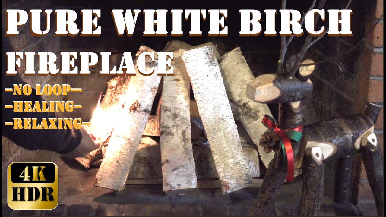 Без повтора (5 часов)/4K HDR | Уютные моменты у старого камина с красивыми поленьями из белой березы