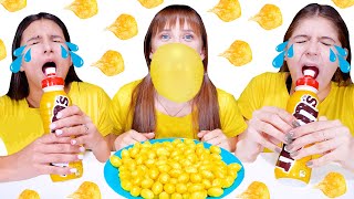 ASMR Eating Only One Color Food for 24 hours Challenge! Yellow Food By LiLiBu #2