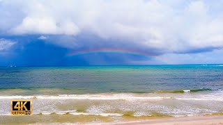 Ocean Waves w/ Piano Music for Relaxation | 🌈 Beach Rainbow 🌈 | White Noise for Sleep + Meditation