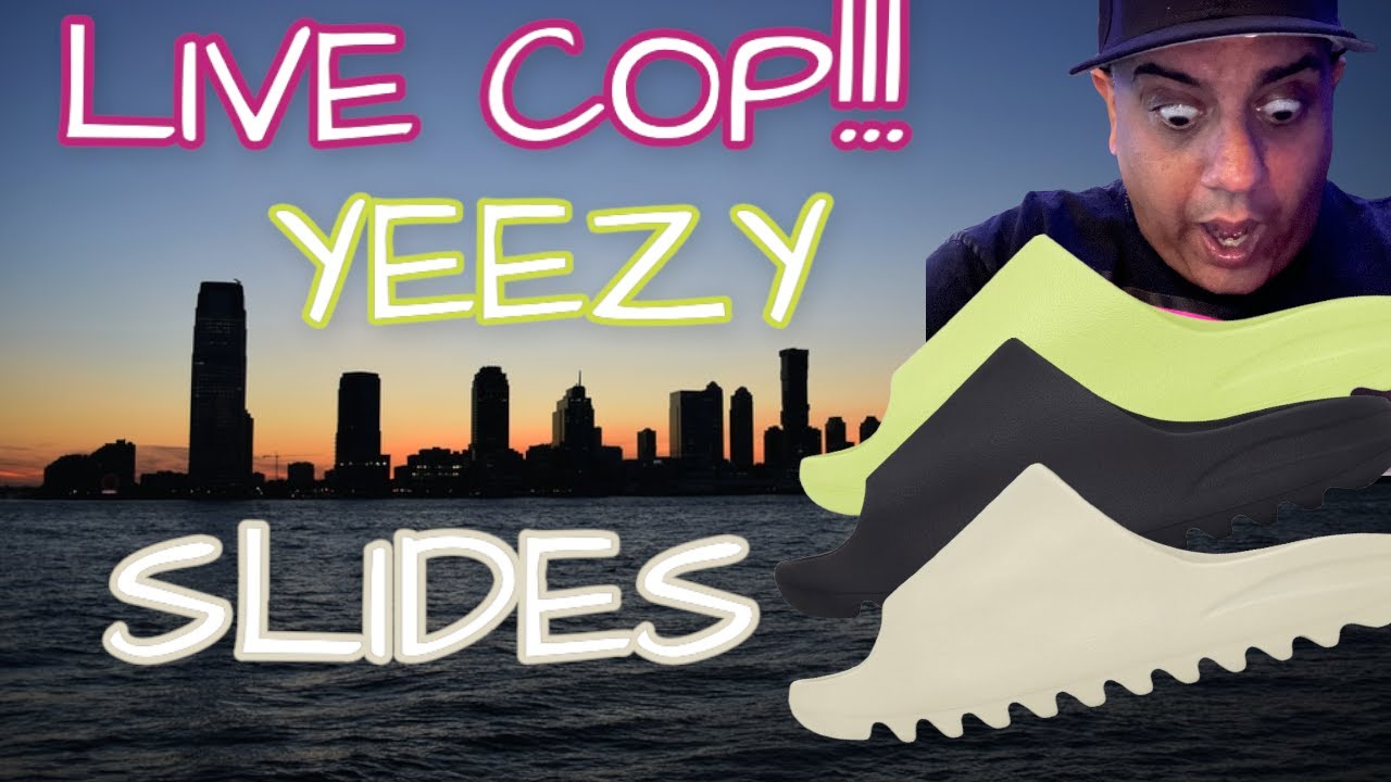 LIVE COP!!! YEEZY SLIDES "ONYX  GREEN GLOW & BONE"