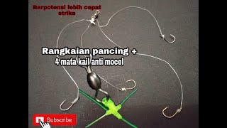 Cara membuat rangkaian pancing bercabang 》4 mata kail 》Fishing knot