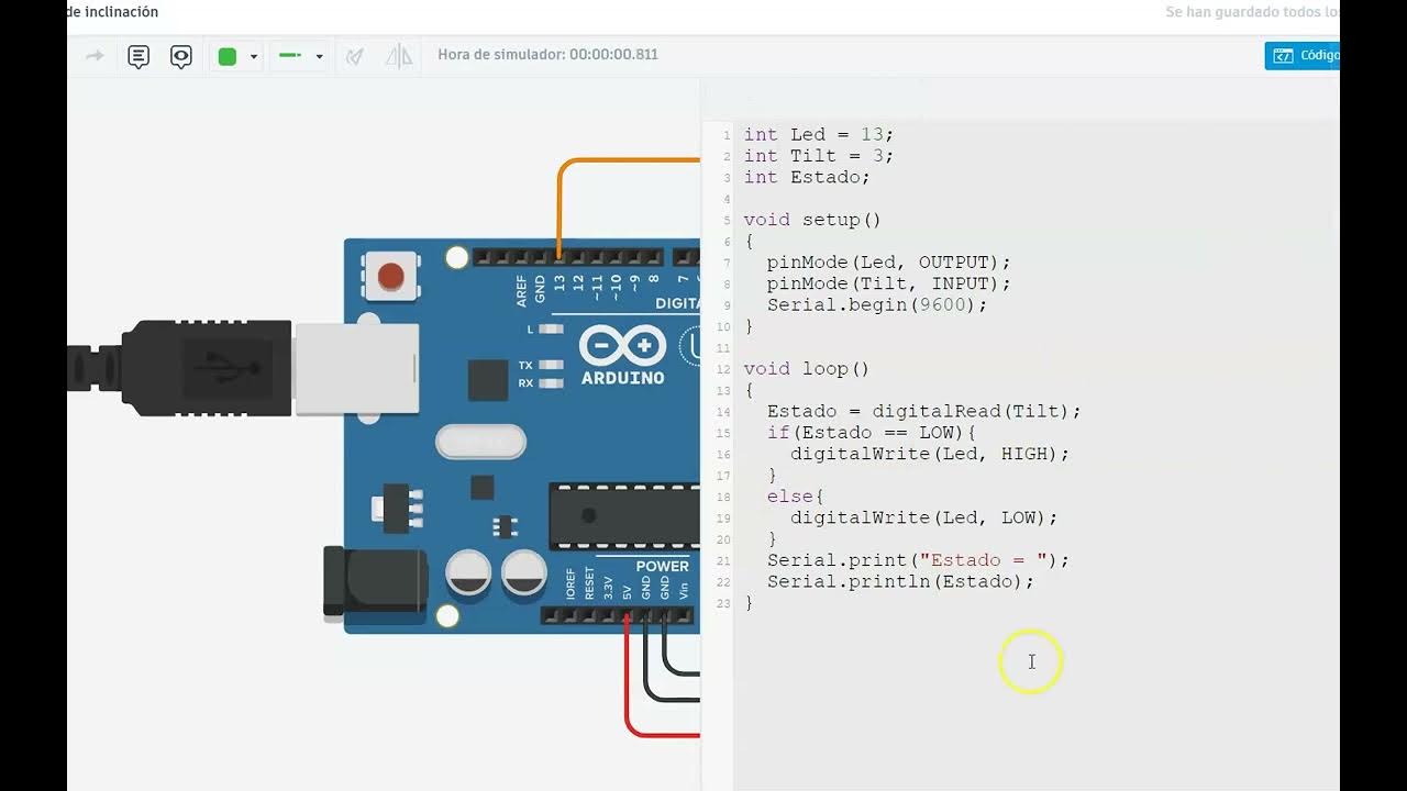 sensor de inclinacion en tinkercad con arduino uno - YouTube