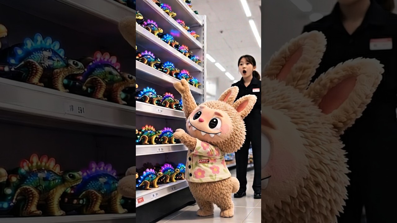 Cute Labubu Pays for Glowing Dinosaur Toys & Surprises the Smiling Cashier 🦖✨ | Heartwarming Moment