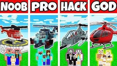 Minecraft: FAMILY HELICOPTER BUILD CHALLENGE - NOOB vs PRO vs HACKER vs GOD in Minecraft