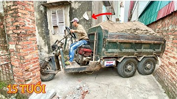 Cậu bé đa tài lái công nông chế chở cát cực giỏi sửa chữa công nông máy xúc |máy xúc ô tô  excavator