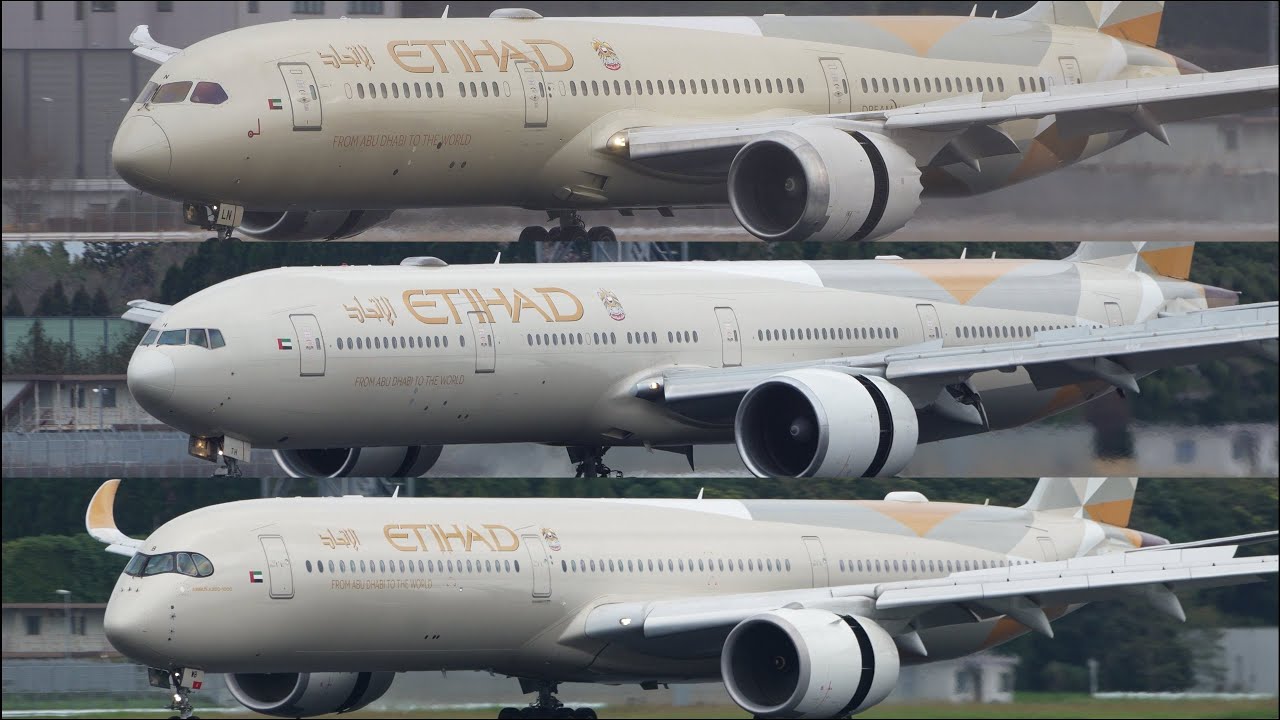 Etihad Boeing 787-9 777-300ER Airbus A350-1000 Landing at Narita 34R | B789 A35K B77W | NRT/RJAA