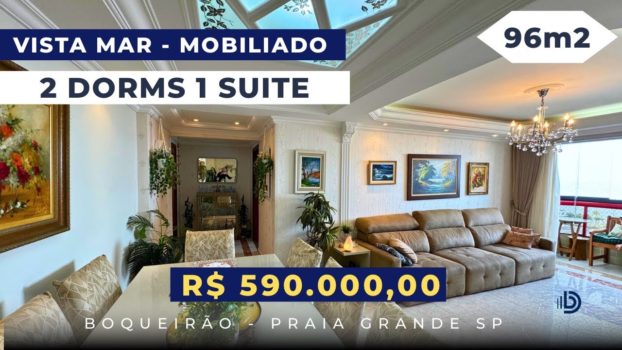 Apto Mobiliado - 2 Dorms 1 Suíte vista mar no Boqueirão em Praia Grande SP. 