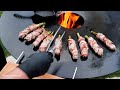 Grillrost.com Feuerplatte 100 cm und Spargel-Bratwurst- Bacon Rolls mit Gorgonzola Soße
