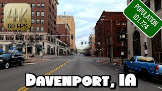 Driving Around Downtown Davenport, Iowa in 4k Video