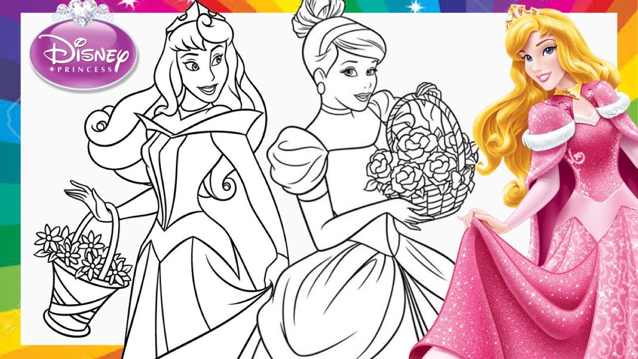 Colouring Princess Aurora And Princess Cinderella The Sleeping Beauty