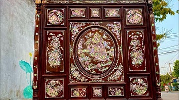 Tủ thờ Cẩm Lai Cẩn Ốc Xà Cừ bảy màu rất rực rỡ tích bốn mùa Hiếu đạo sdt0972537582