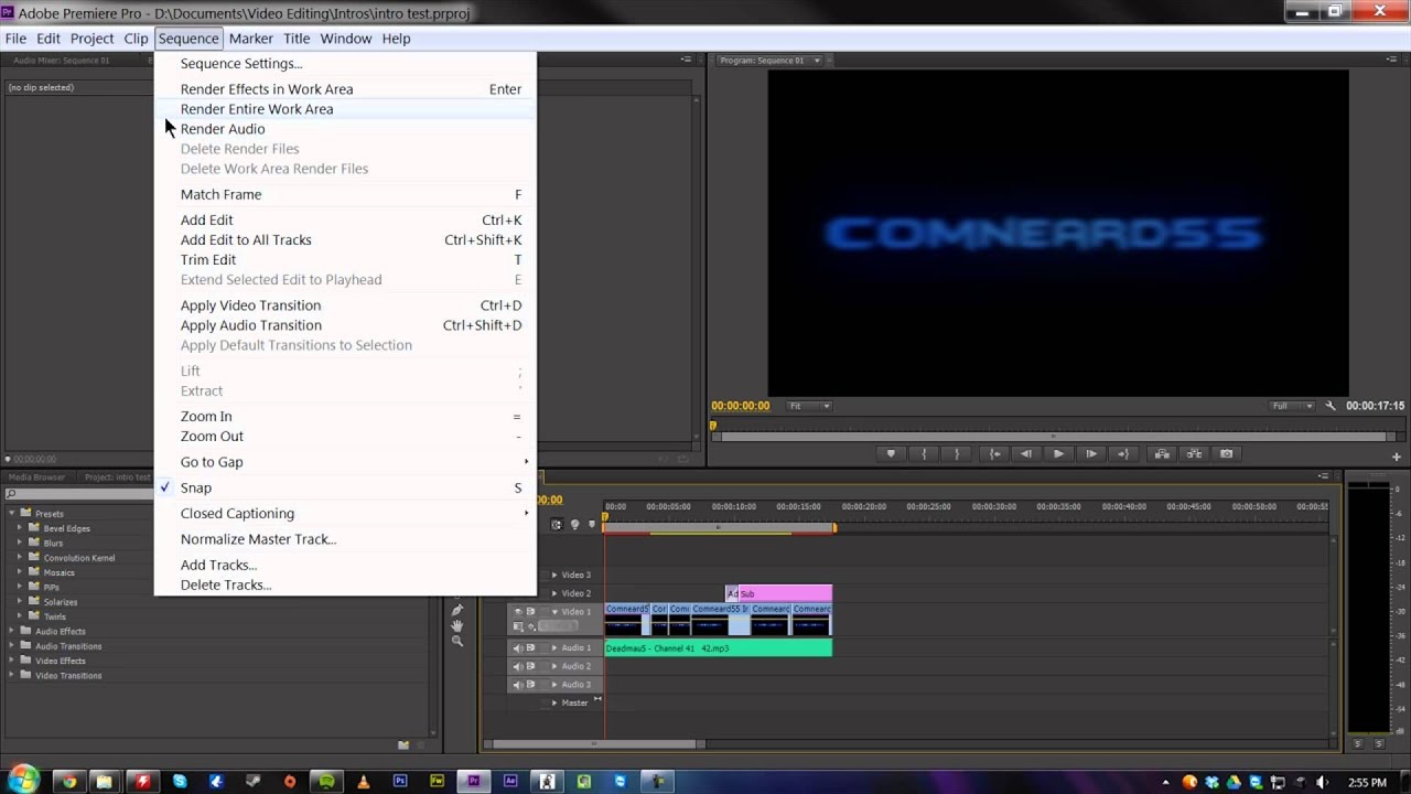 Rendering sequences/work areas in Adobe Premier Pro CS6