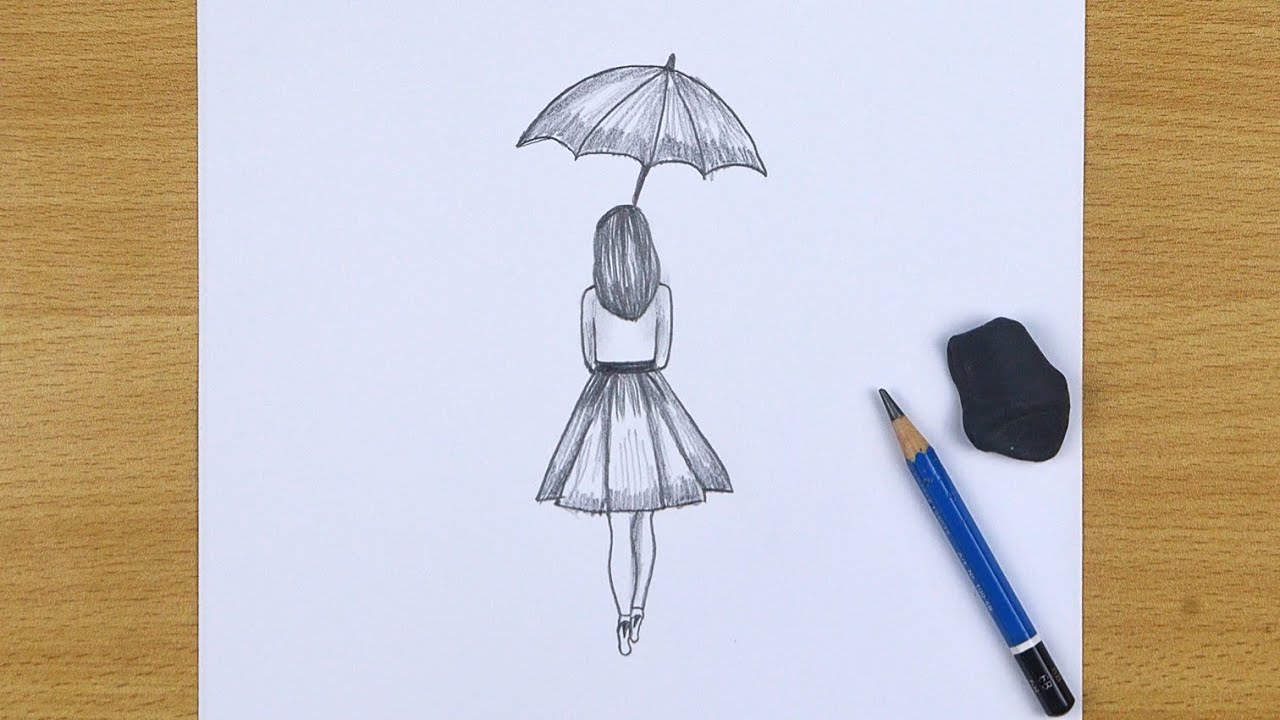 Drawing Cartoon Cute Rainy Little Girl Sending Umbrella Warm And Loving PNG  Images | PSD Free Download - Pikbest