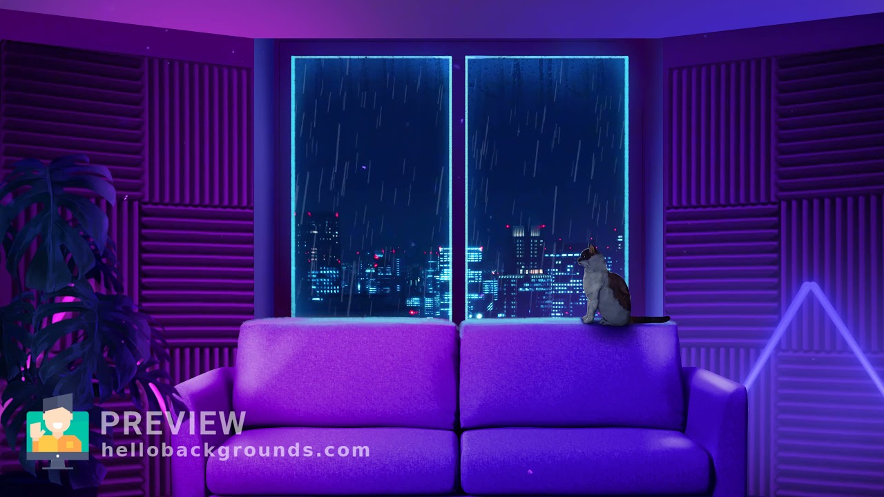 Night time rain city futuristic living room virtual background for Zoom and  Google Meet - YouTube