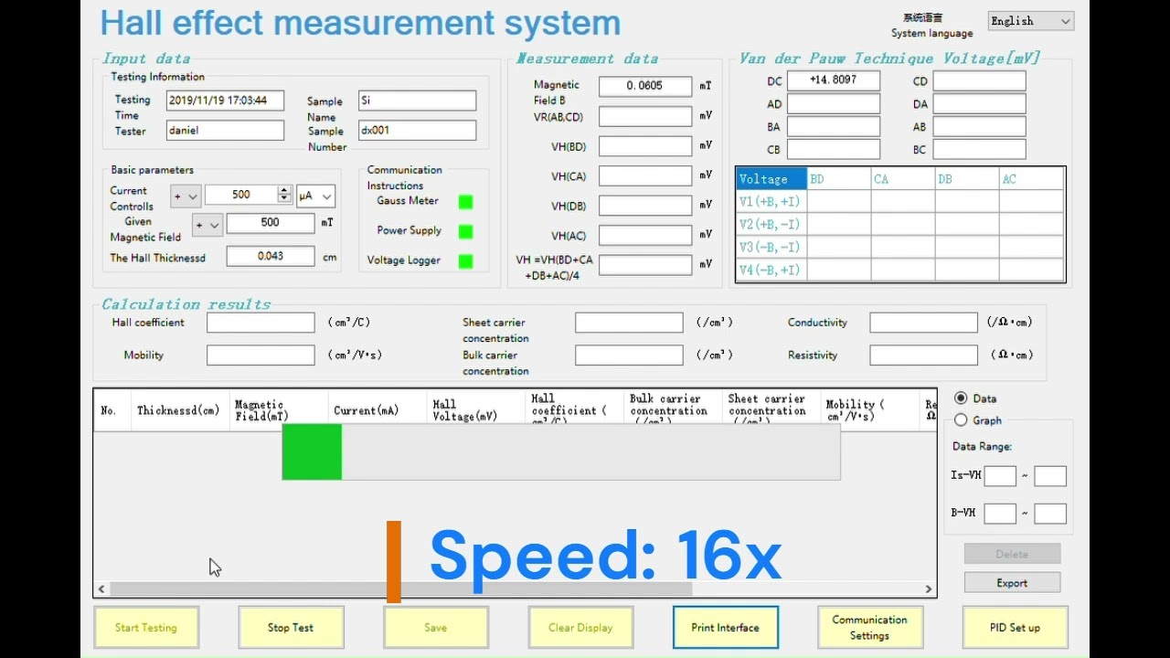 The Software Interface of Dexinmag Hall Effect Measurement System