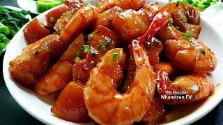 BRAISED PORK WITH SHRIMP Chewy, fatty, delicious, rich, extremely tasty with rice, simple and eas... screenshot 1