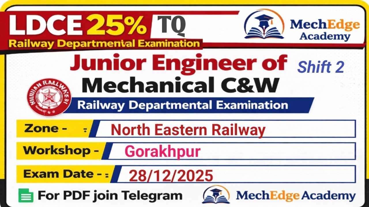 LDCE,25%TQ JE of Mechanical C&W,NER/ Gorakhpur workshop/ Exam date 28/12/2025,shift 2