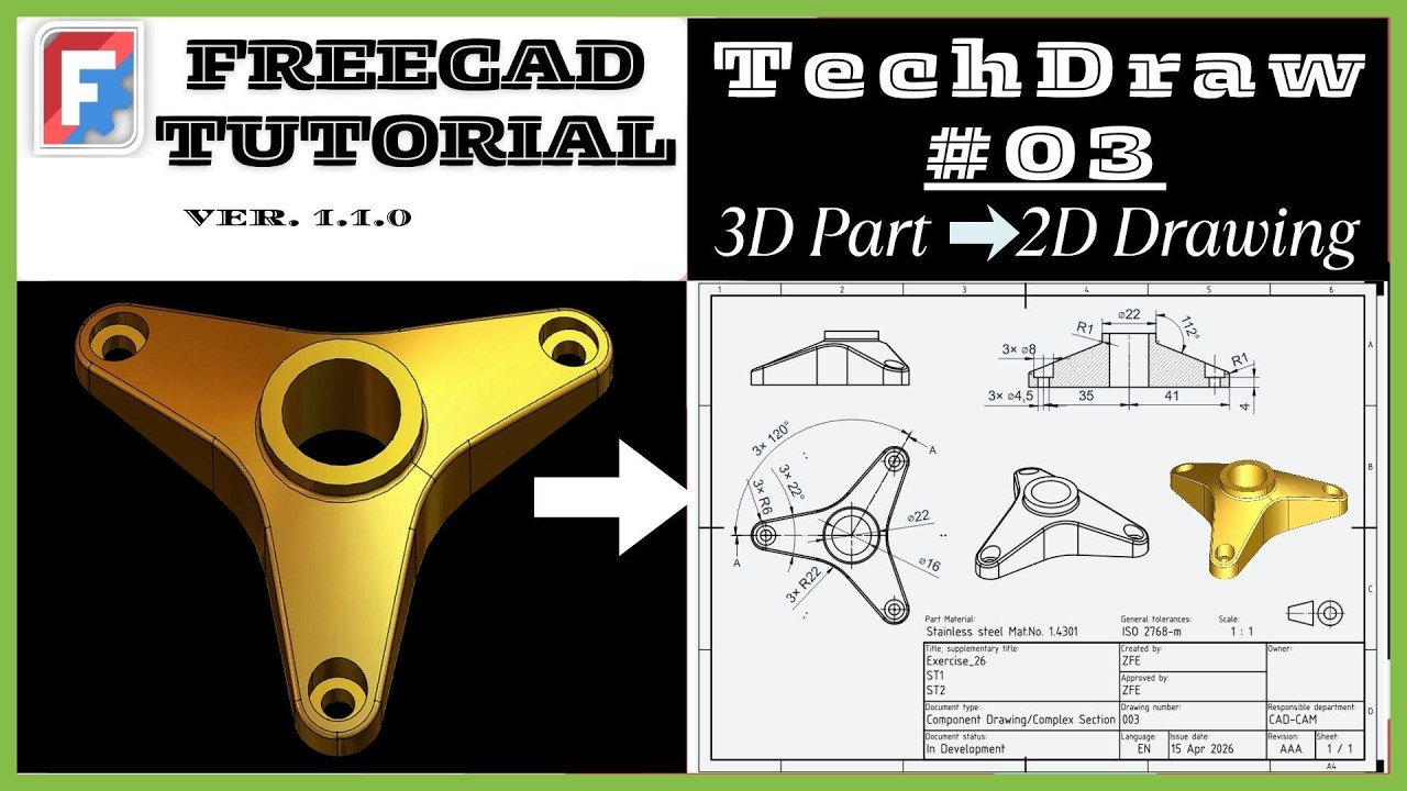 FreeCAD Tutorial for beginners, 2D Exercise_#03__Creating a 2D Drawing ...