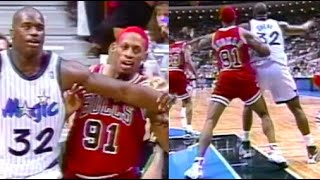 Dennis Rodman Tough Defensive on Shaq (04/07/1996)