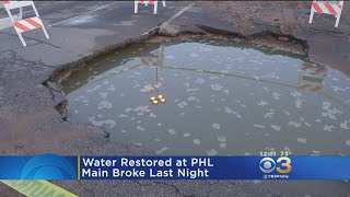 Crews Continue Work Outside Philly Airport After 24-Inch Water Main Break Floods Parking Lot