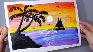 Acrylic painting for beginners SUNSET Painting