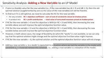 12. Sensitivity Analysis for LP - Removing a Variable and Adding a Variable