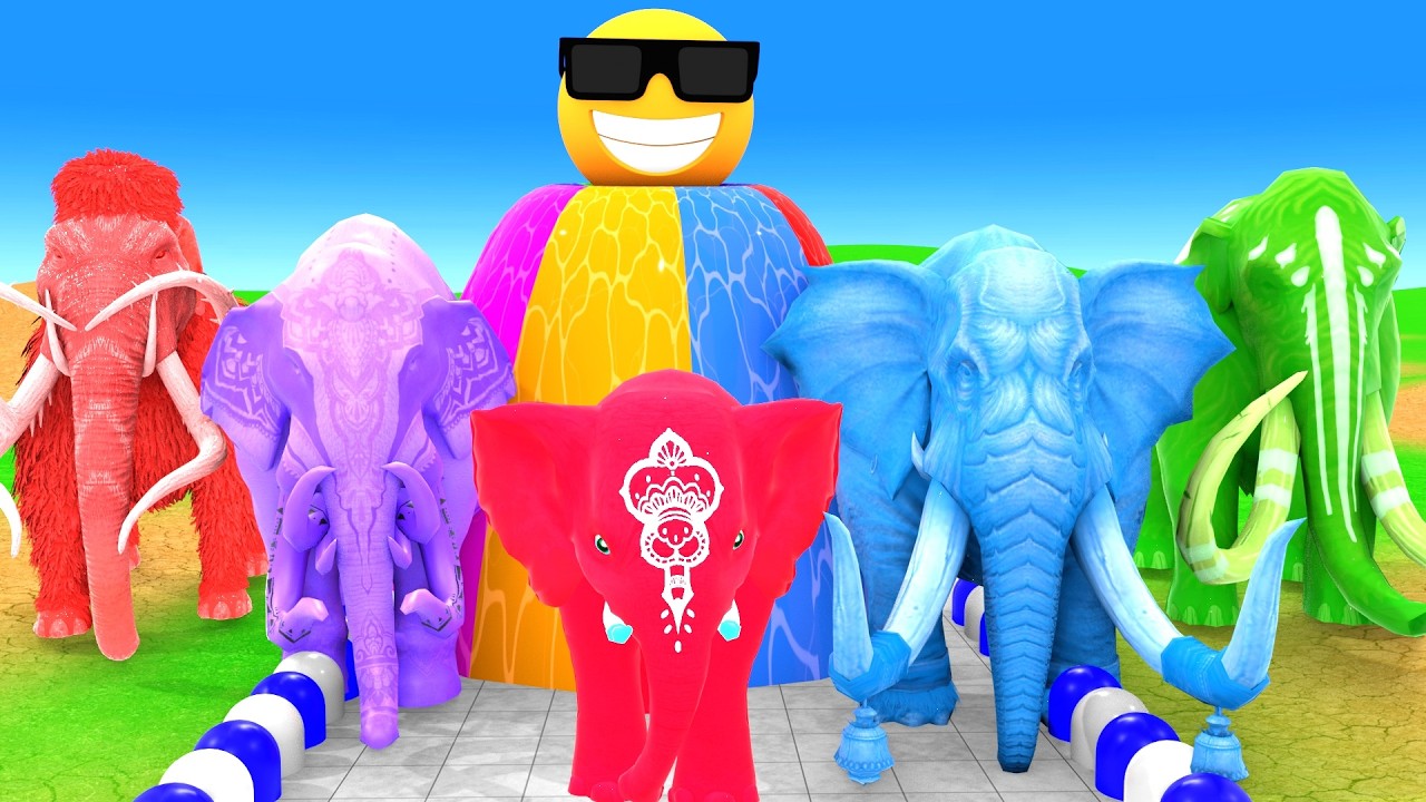 Игра «Длинная горка» со слоном, гориллой, буйволом, бегемотом и тигром — 3D-игра с животными — За...