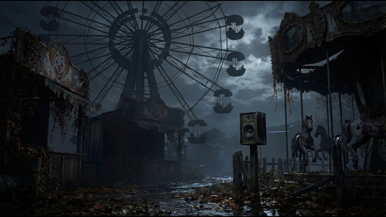 Abandoned Carnival at Night 🎡🌫️ | Creepy Dark Ambience 4K | 2 Hours