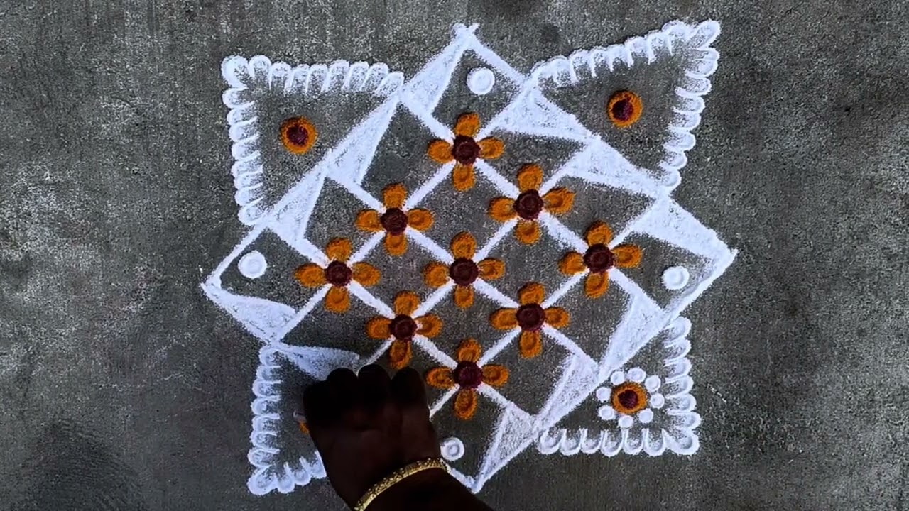 5 dots kolam | mangalakaramana kolam | daily kolam | easy rangoli | muggulu | Rovi Rangoli |