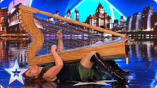 ursula burns shocks judges with her risqu harp playing auditions