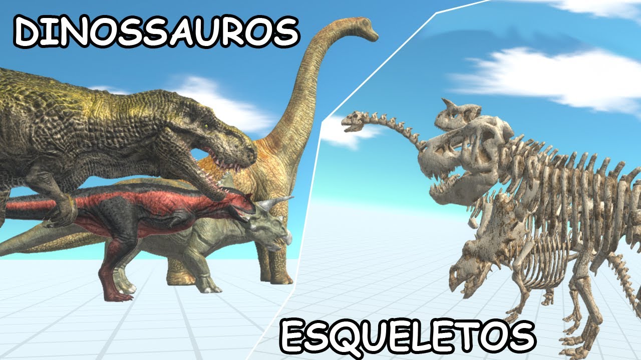 DINOSSAUROS VS ESQUELETOS NO ANIMAL REVOLT BATTLE SIMULATOR!!!
