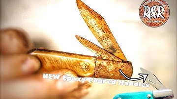 Rusty & Broken Old Pocket Knife Restoration. New Epoxy Handle
