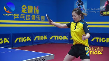 Learning the basic backhand topspin technique with beautiful Chinese coach