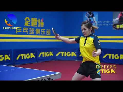 Learning the basic backhand topspin technique with beautiful Chinese coach