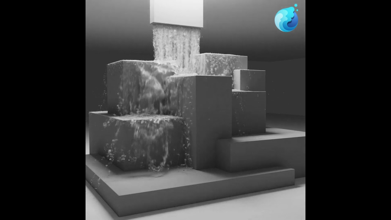 Brutalist waterfall study using LiquiGen and Blender