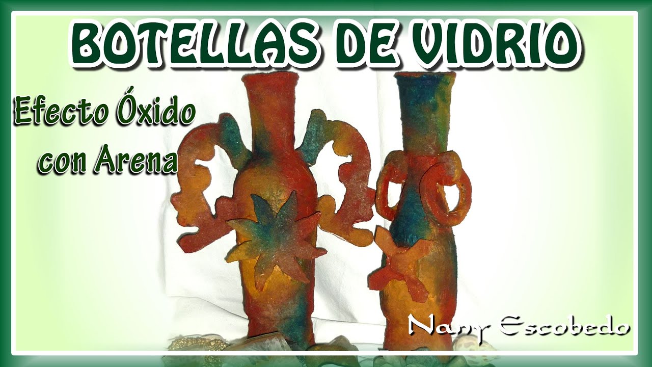 BOTELLA DE VIDRIO EFECTO ÓXIDO CON ARENA