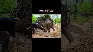 Building a Hidden Shelter Under an Ancient Oak Root 🔥 | Part 1 #usa #forest #shorts #trending