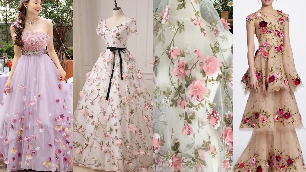 applique work gown designs Stitch your own Partygowns from 3D applique net fabric