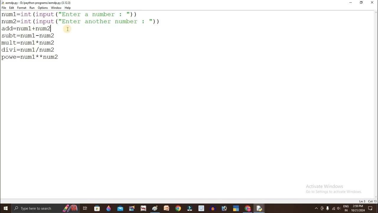 Python program to add subtract multiply division and power - YouTube