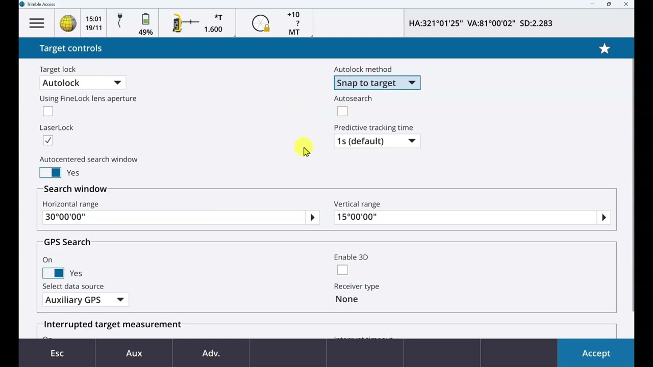 Trimble Access — понимание элементов управления поиском на тахеометре