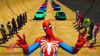 Rampas Saltam no épico da Cidade - Corrida Dupla com Homem Aranha e Superherois GTA 5