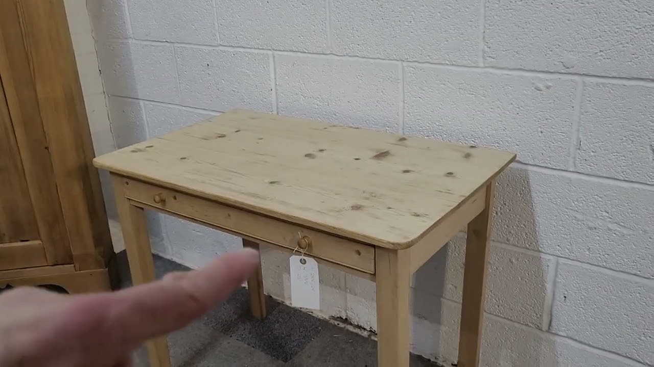 Small Straight Leg Antique Pine Writing Table With Drawer (G3402A) 