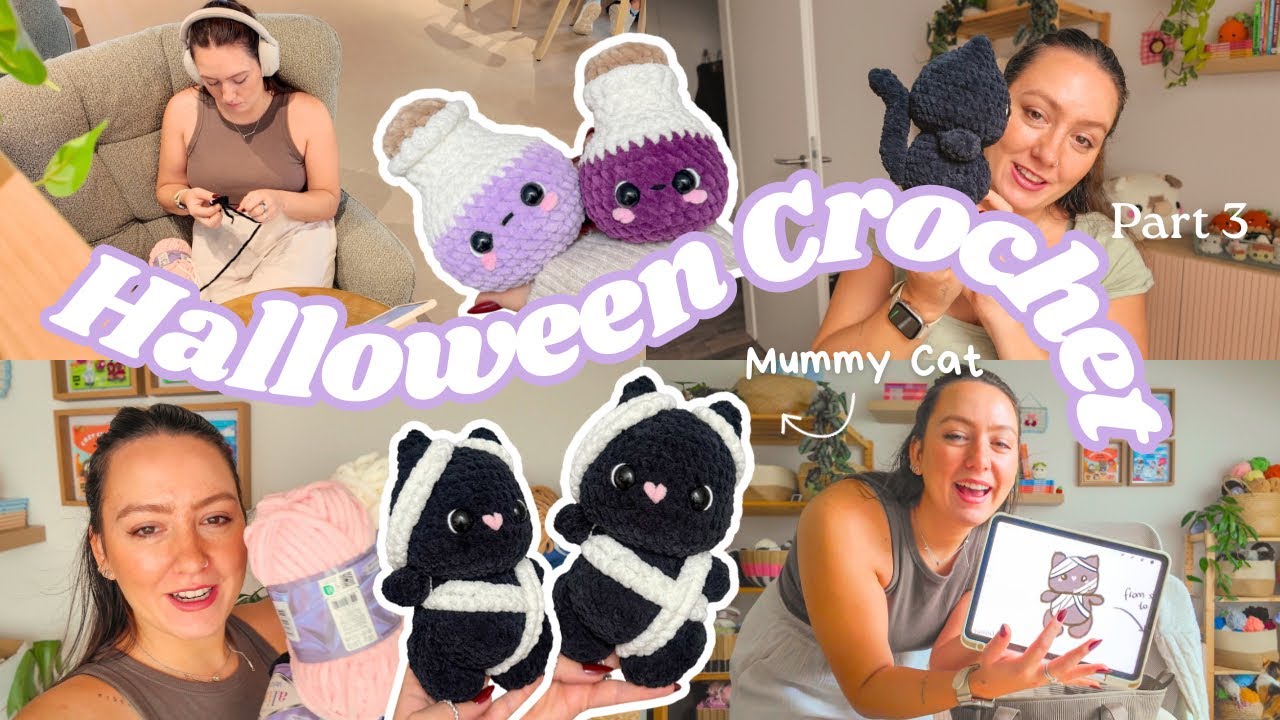 Crocheting my DREAM HALLOWEEN collection 🐈‍⬛ Cozy Vlog Part 3 - Mummy Cat