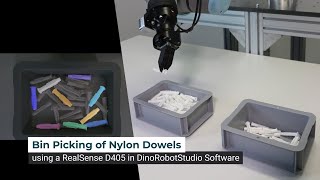 Bin Picking of Nylon Dowels using a RealSense D405 in DinoRobotStudio Software