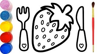 Menggambar Dan Mewarnai Strawberry Glitter Dan Alat Set Makan Untuk Anak-Anak