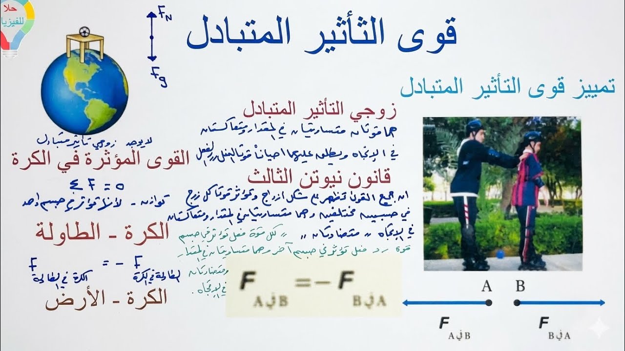 ( ٣٦ ) قوى التأثير المتبادل - قانون نيوتن الثالث - فيزياء ١ - مسارات