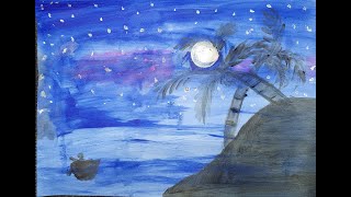 sky night easy paintings painting beginners moon