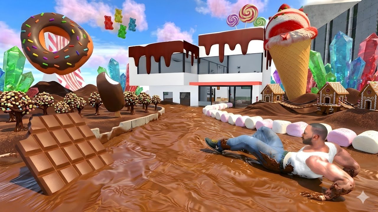 Franklin stuck in Chocolate Tsunami World - INDIAN BIKES DRIVING 3D